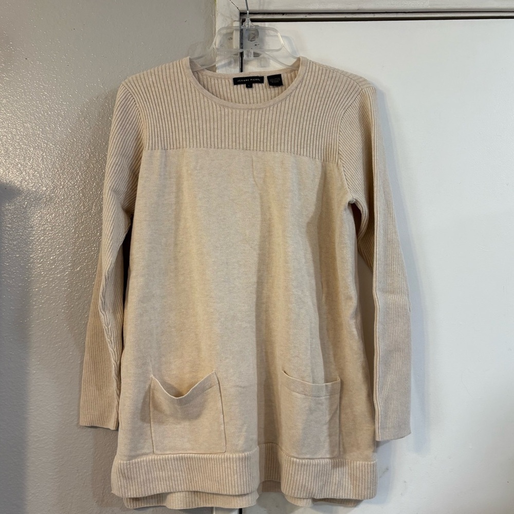 Jeanne Pierre Ribbed Knit Sweater Tunic Top Sweater Cozy Cotton Minimalistic L